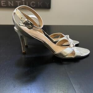 Michael Kors Silver Open Toe Heels in Silver - 9.5